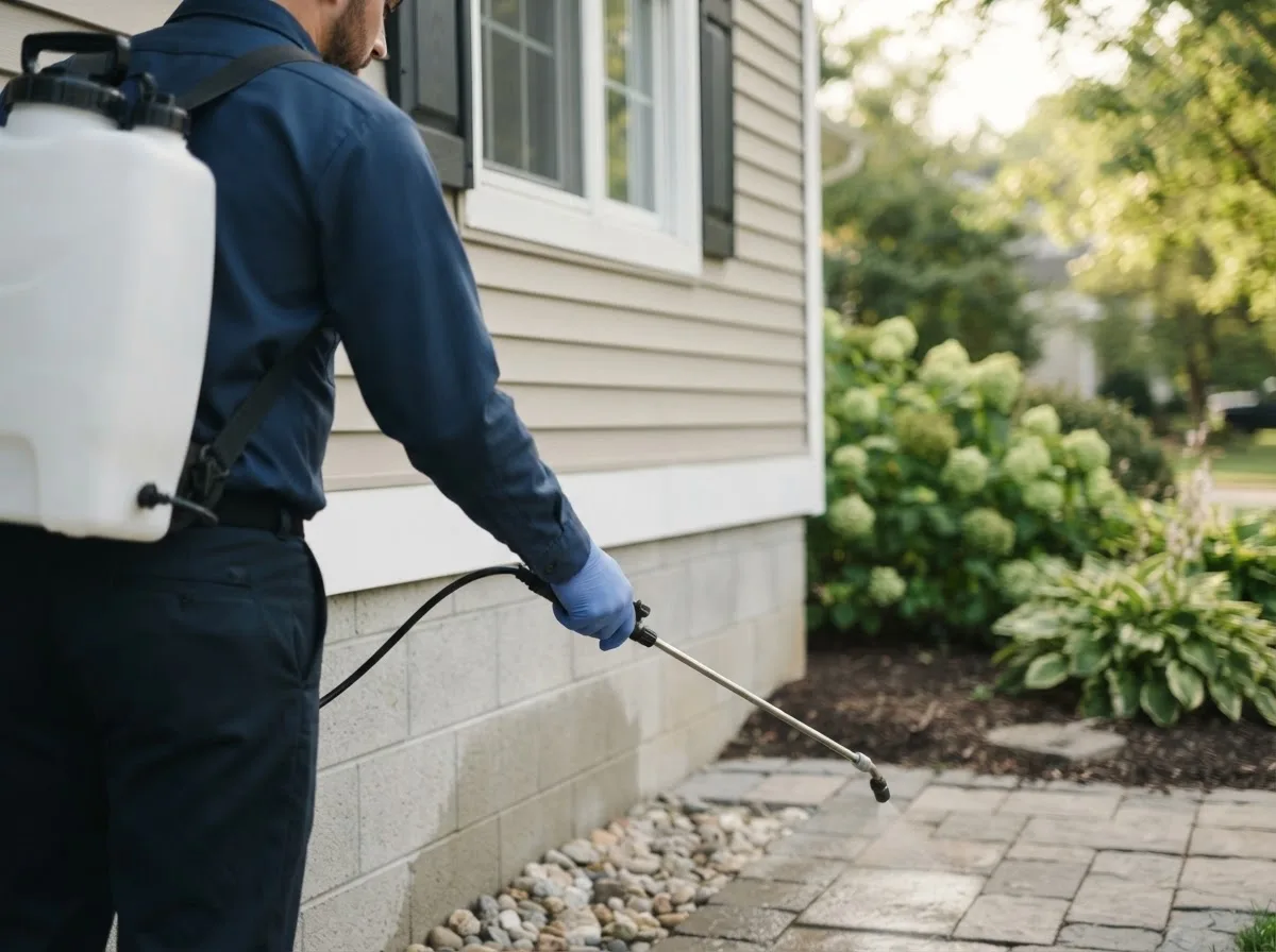 Pest control technician inspecting a home in Oak Creek, WI